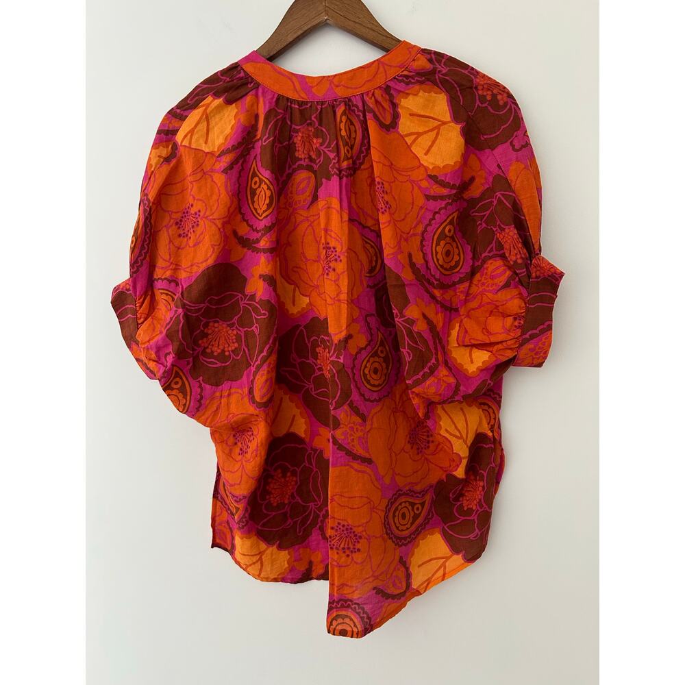 Ivy Jane Pink Orange Floral Bold Paisley V Neck Blouse Cotton Blend EUC S/M - Picture 8 of 10